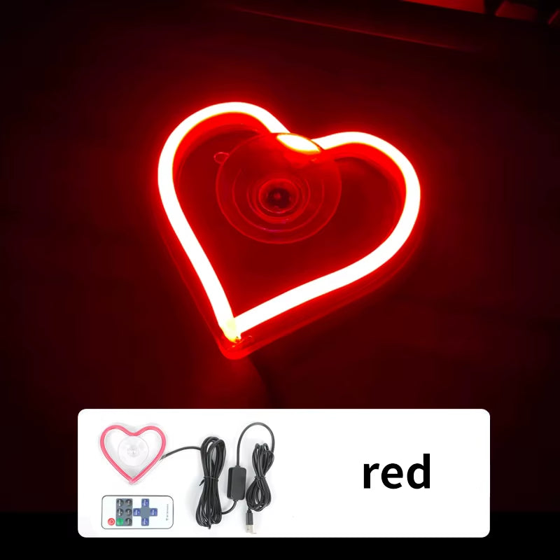 Window Neon Lights, Triangular Windows, Heart-Shaped Lights, Illuminated Heart-Shaped Decorations, Car Interface, Wireless Remot